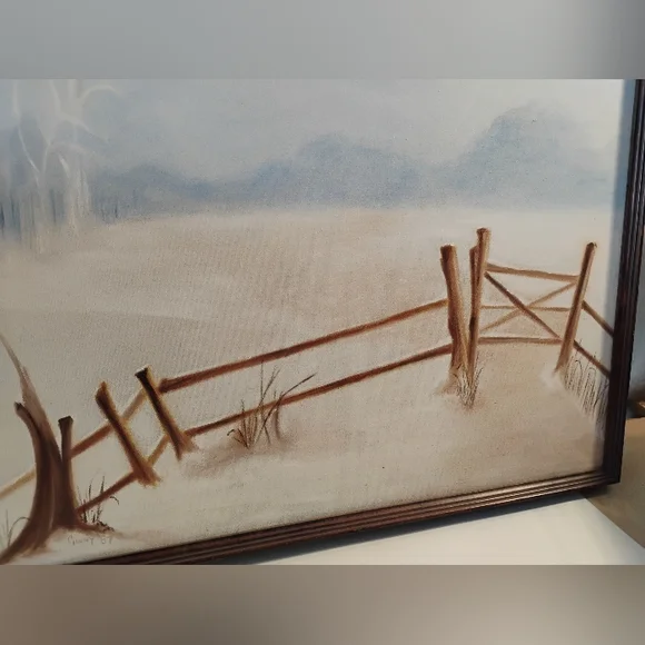 Rustic Winter Landscape Art with Brown Fence By Ginny Hamlin 1987 - Picture 13 of 14